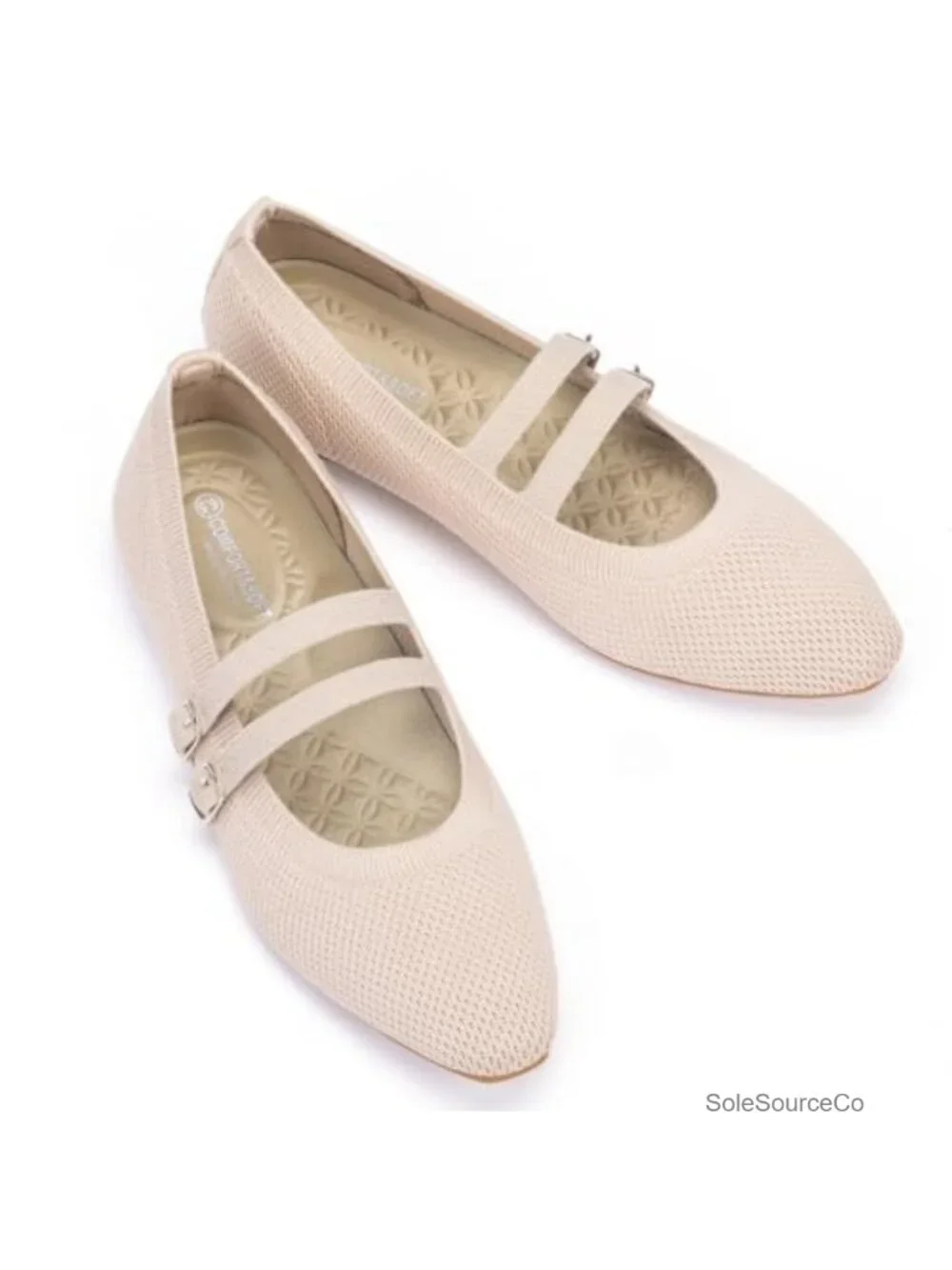 Women's Double Strap Mary Jane Knit Flats, Foldable